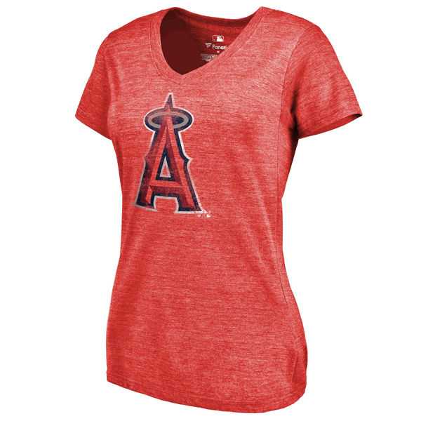 Women's Los Angeles Angels of Anaheim Fanatics Branded Primary Distressed Team Tri Blend V Neck T-Shirt Heathered Red FengYun,We sell and wholesale Women's Los Angeles Angels of Anaheim Fanatics Branded Primary Distressed Team Tri Blend V Neck T-Shirt Heathered Red FengYun on line form chian!